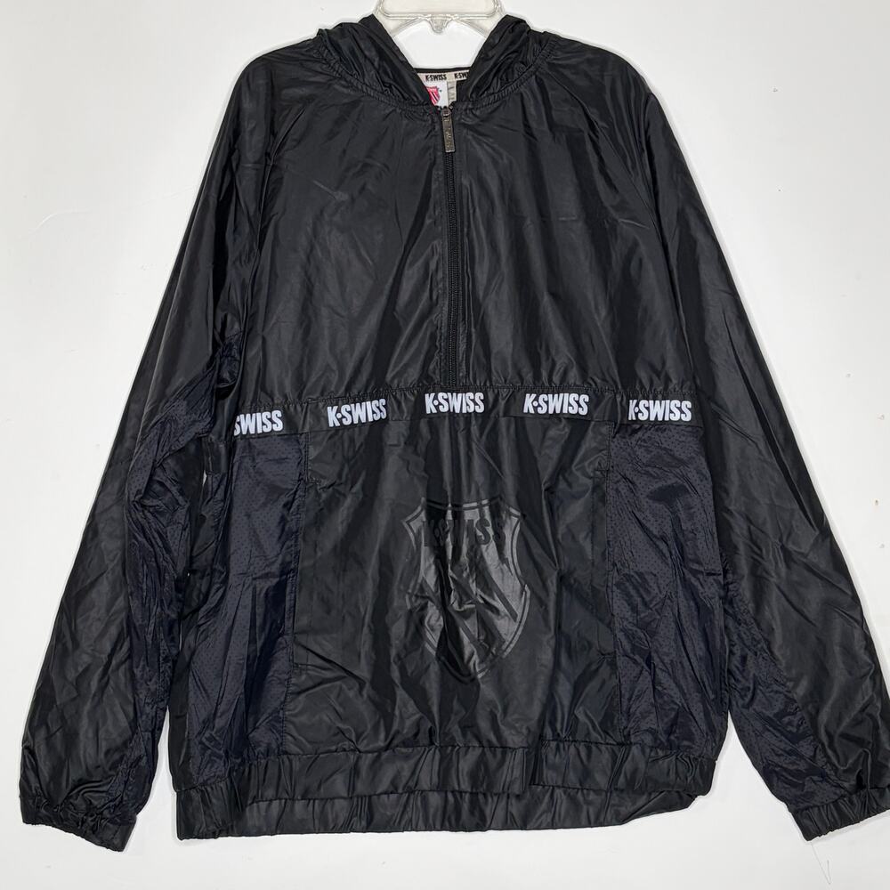 K-Swiss Unisex Half Zip Hooded Windbreaker Jacket Black L